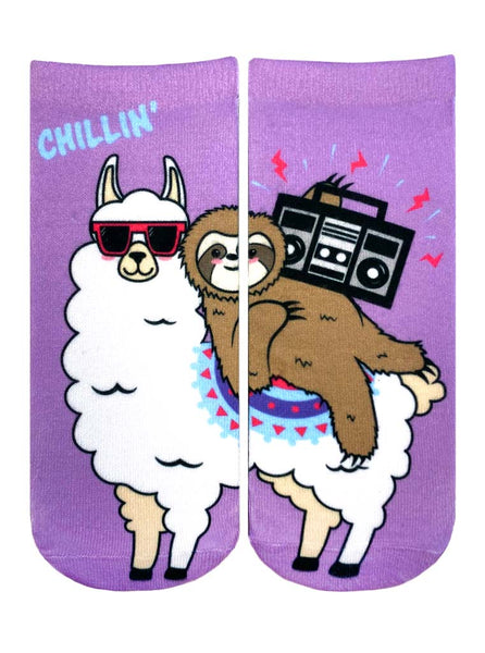 Chillin' Llama Sloth Ankle Socks