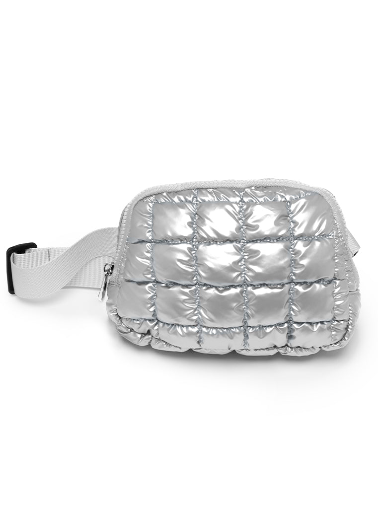 Silver Puffer Belt Bag