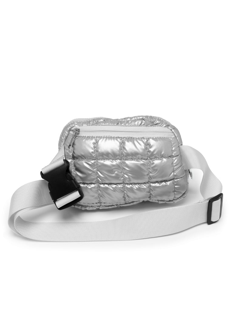 Silver Puffer Belt Bag