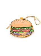 2-in-1 bag charm featuring a burger shape, displayed on a white background.