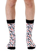 Men’s bamboo crew socks with a playing cards pattern, shown worn on a white background.