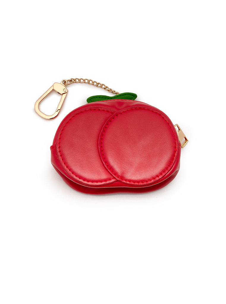 2-in-1 bag charm featuring a cherry-shaped design, displayed on a white background.