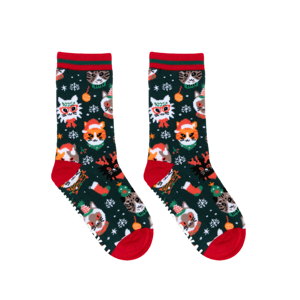 Holiday Cat Kids Bamboo Crew Socks