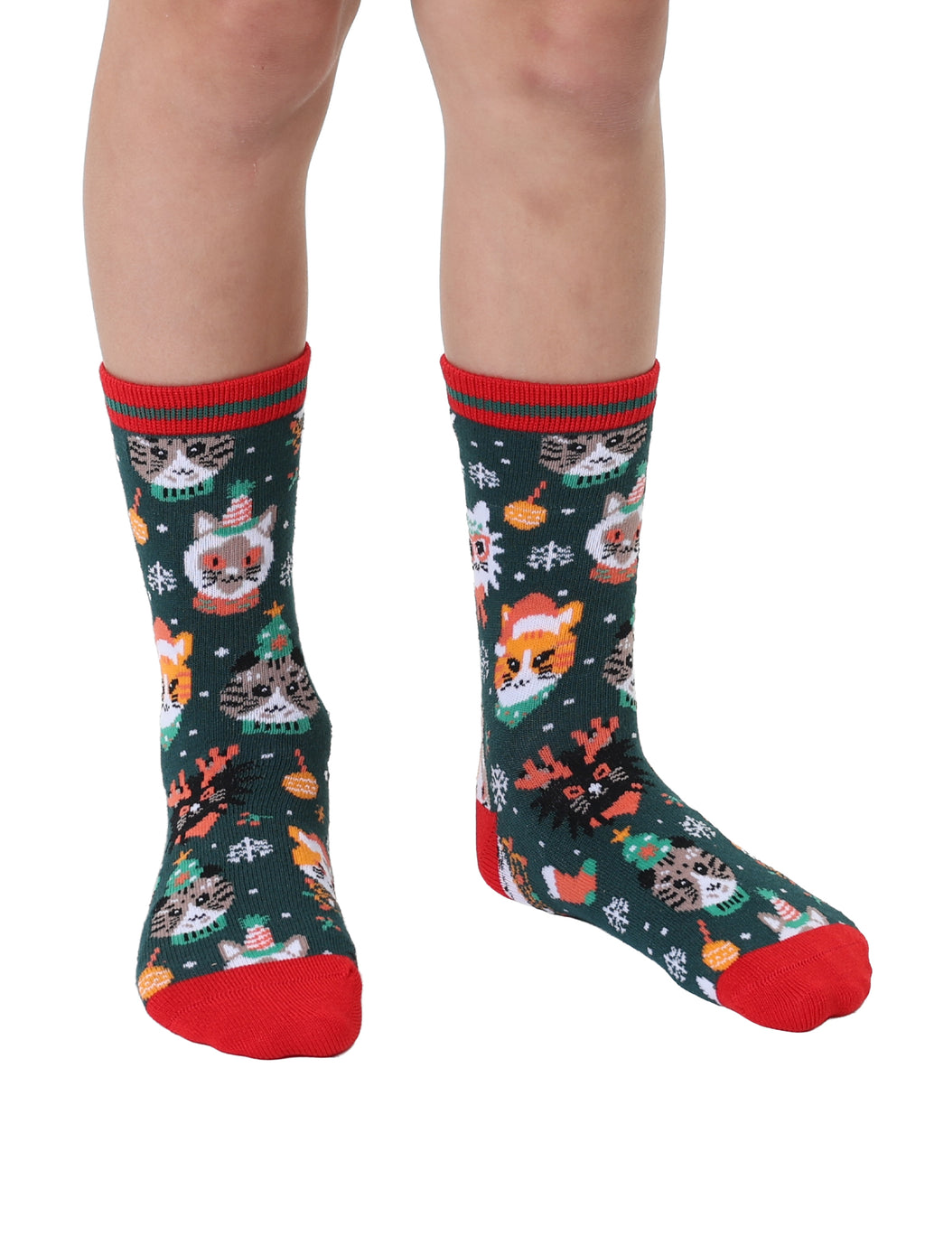 Holiday Cat Kids Bamboo Crew Socks