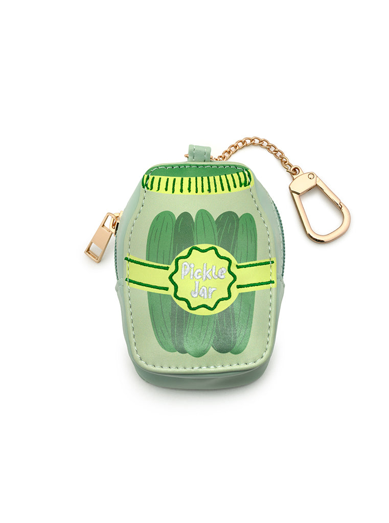 2-in-1 bag charm featuring PickleJar text embroidery displayed on a white background.