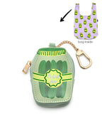 2-in-1 bag charm featuring PickleJar text embroidery and a shopper bag in a pickleJar print, displayed on a white background.