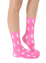 Pink Boots Crew Socks
