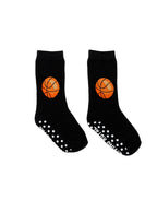 Black socks with 'Basketball' graphic on a white background