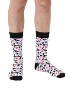 Men’s bamboo crew socks with a playing cards pattern, shown worn on a white background.