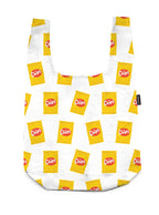 A matching shopper bag with a chips print, displayed on a white background.