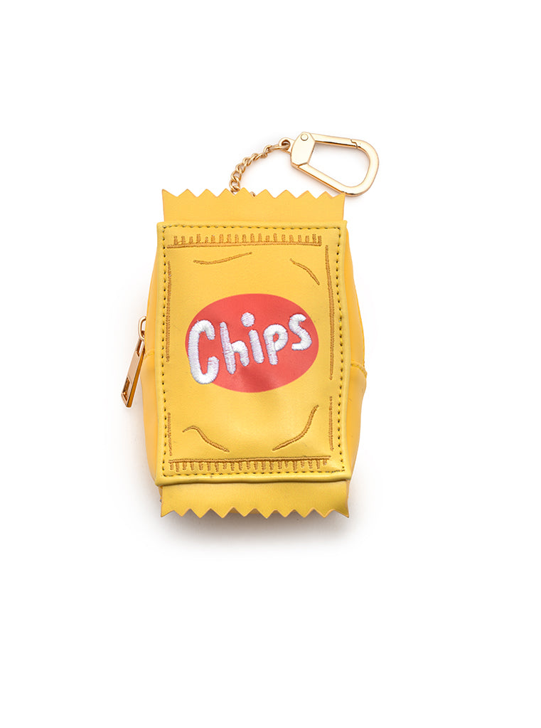 2-in-1 bag charm featuring “Chips” text embroidery, displayed on a white background.