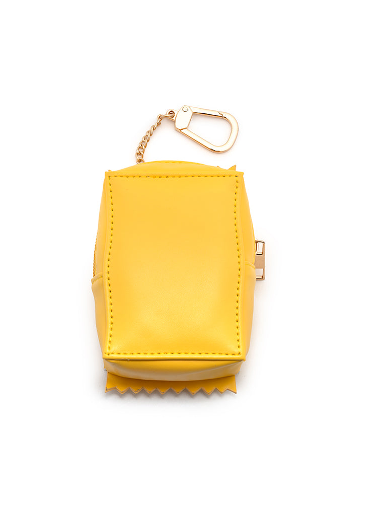 2-in-1 bag charm featuring “Chips” text embroidery on the front displayed on a white background.