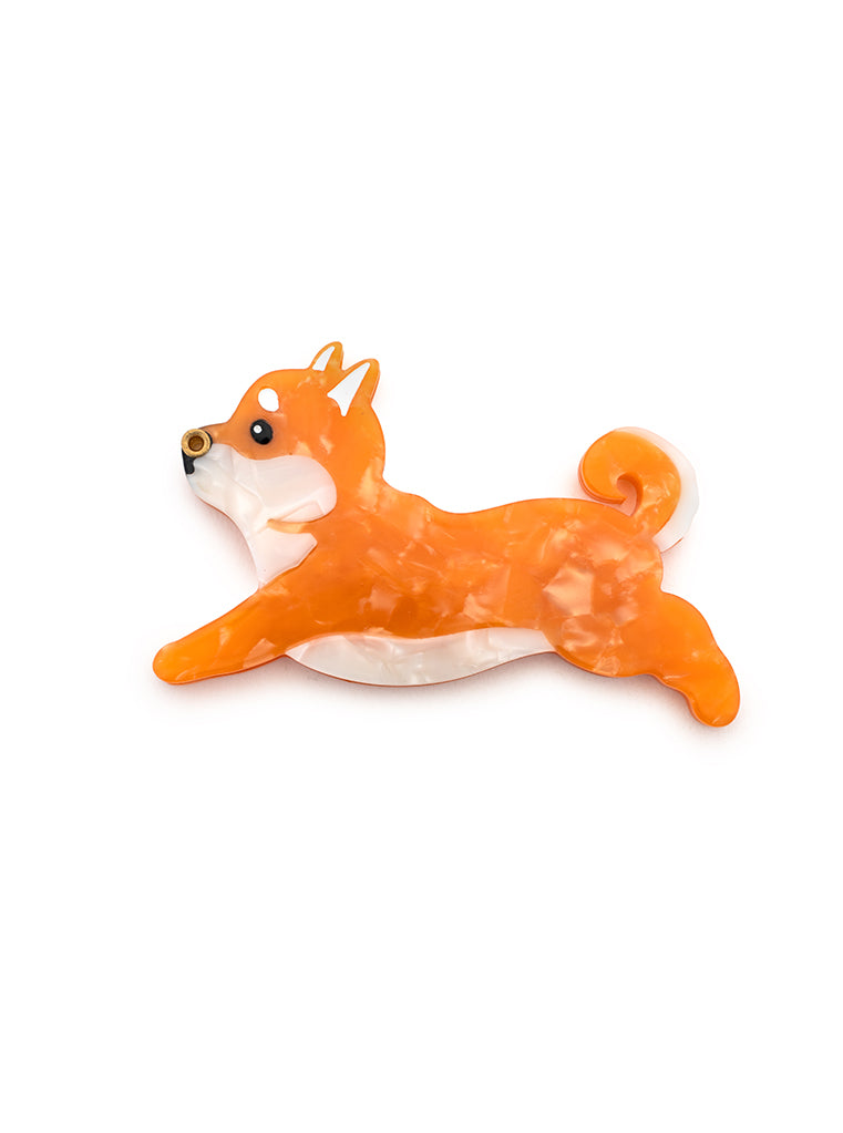 Compact mirror featuring orange dog design, perfect pocket mirror, displayed on a white background.