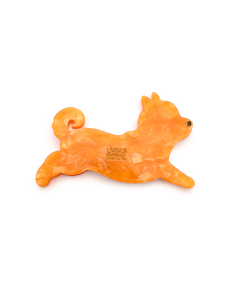 Compact mirror featuring orange dog design, perfect pocket mirror, displayed on a white background.