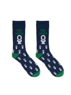 Blue men’s bamboo crew socks featuring a “King of the Throne” slogan with a playful toilet print, display on a white background.