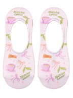 Soft Pink ankle socks with a matcha print on a white background.
