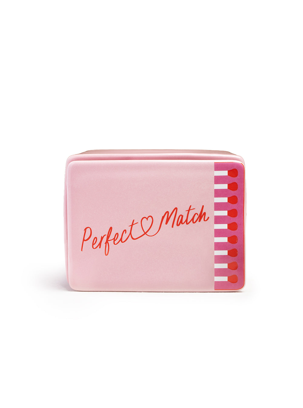 Pink stash box featuring a matchbox design with a “Perfect Match” print, displayed on a white background.