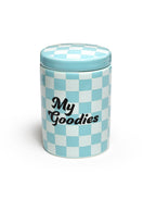Checkered stash box featuring a “My Goodies” print, displayed on a white background.