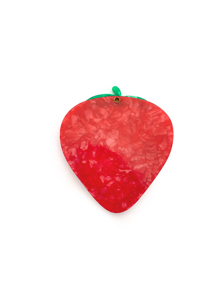 Compact mirror featuring a strawberry design, perfect for on-the-go use, displayed on a white background.