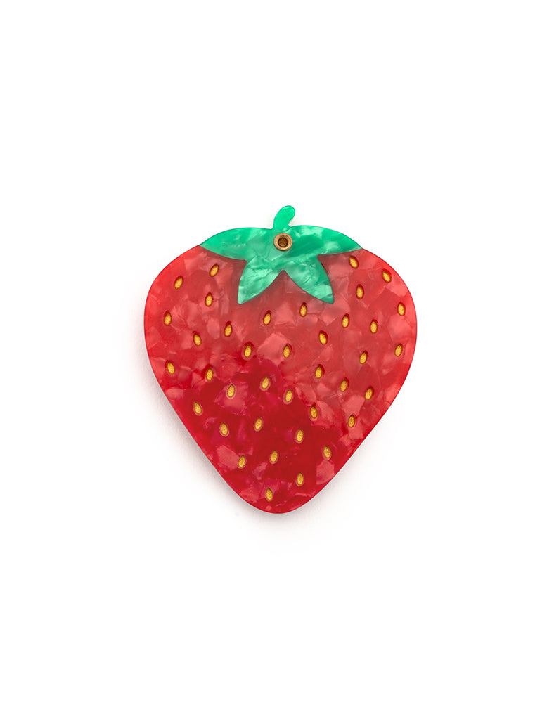 Compact mirror featuring a strawberry design, perfect for on-the-go use, displayed on a white background.