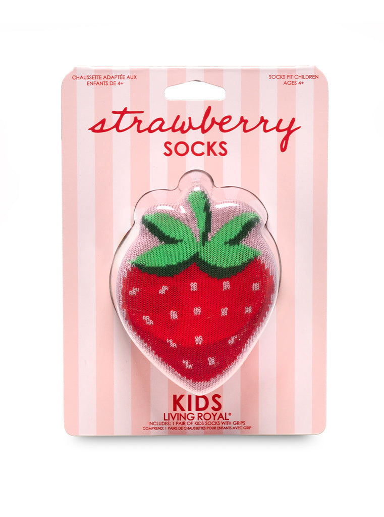 Packaging of Strawberry Socks with stripes background