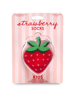 Packaging of Strawberry Socks with stripes background