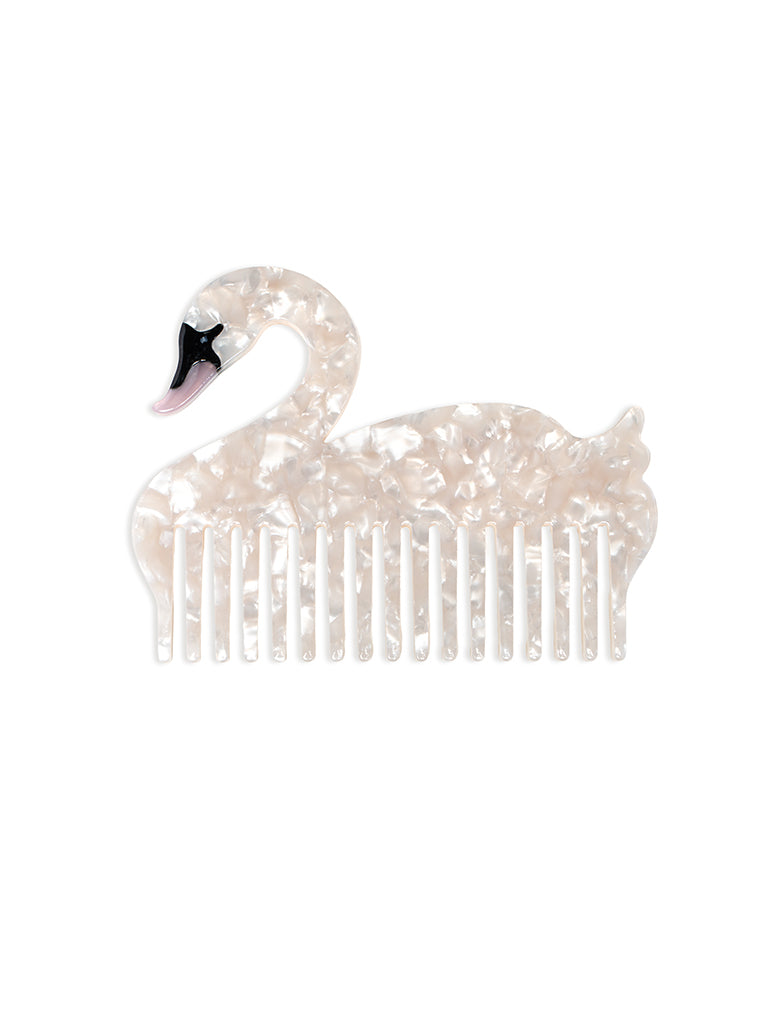 Hair comb featuring a swan design, displayed on a white background.