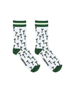 White and green women’s bamboo crew socks featuring a “Tini Time” cocktail-themed print, shown on a white background.