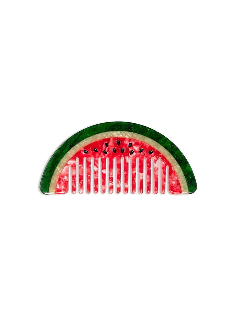 Hair comb featuring a watermelon design, displayed on a white background.