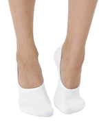 White color no-show ankle socks worn by a person on a white background.