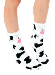 Fuzzy Cow Crew Socks
