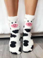 Fuzzy Cow Crew Socks