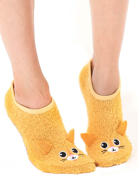 Fuzzy Tan Kitty Slipper Socks