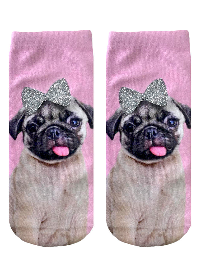 Pug With Bow Ankle Socks